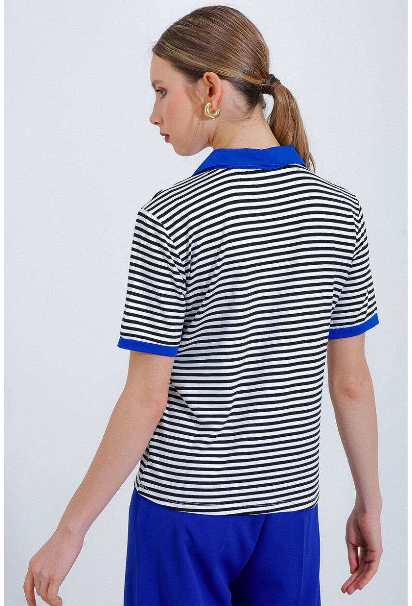 0499 Polo Collar Striped T-Shirt