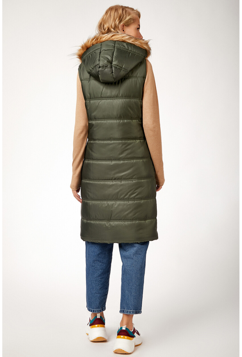 10233 Hooded Fur-Trimmed Puffer Vest