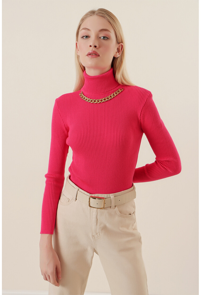 15478 Turtleneck Sweater With Chain Detail