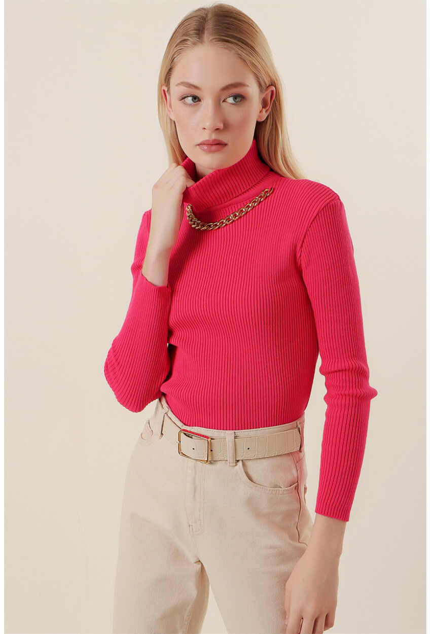 15478 Turtleneck Sweater With Chain Detail