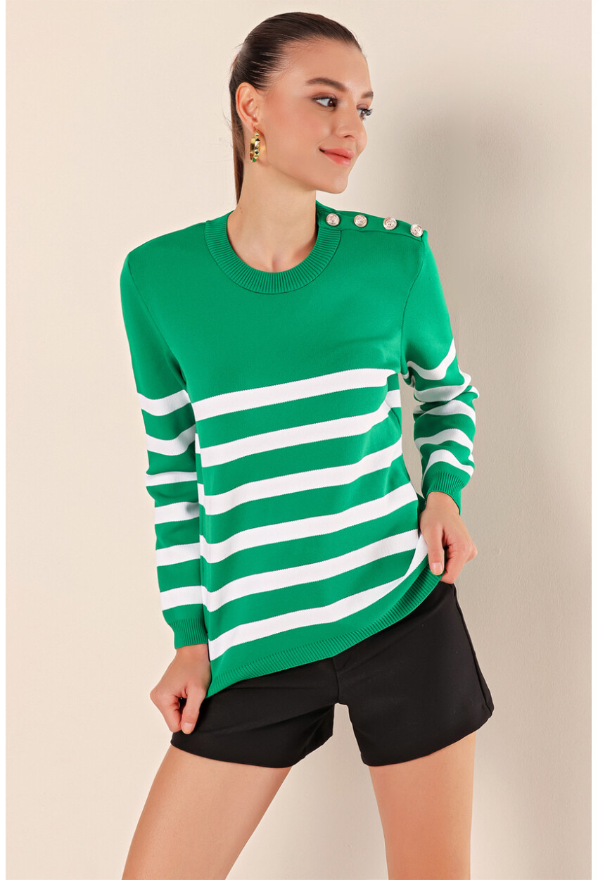 15820 Striped Sweater With Buttons