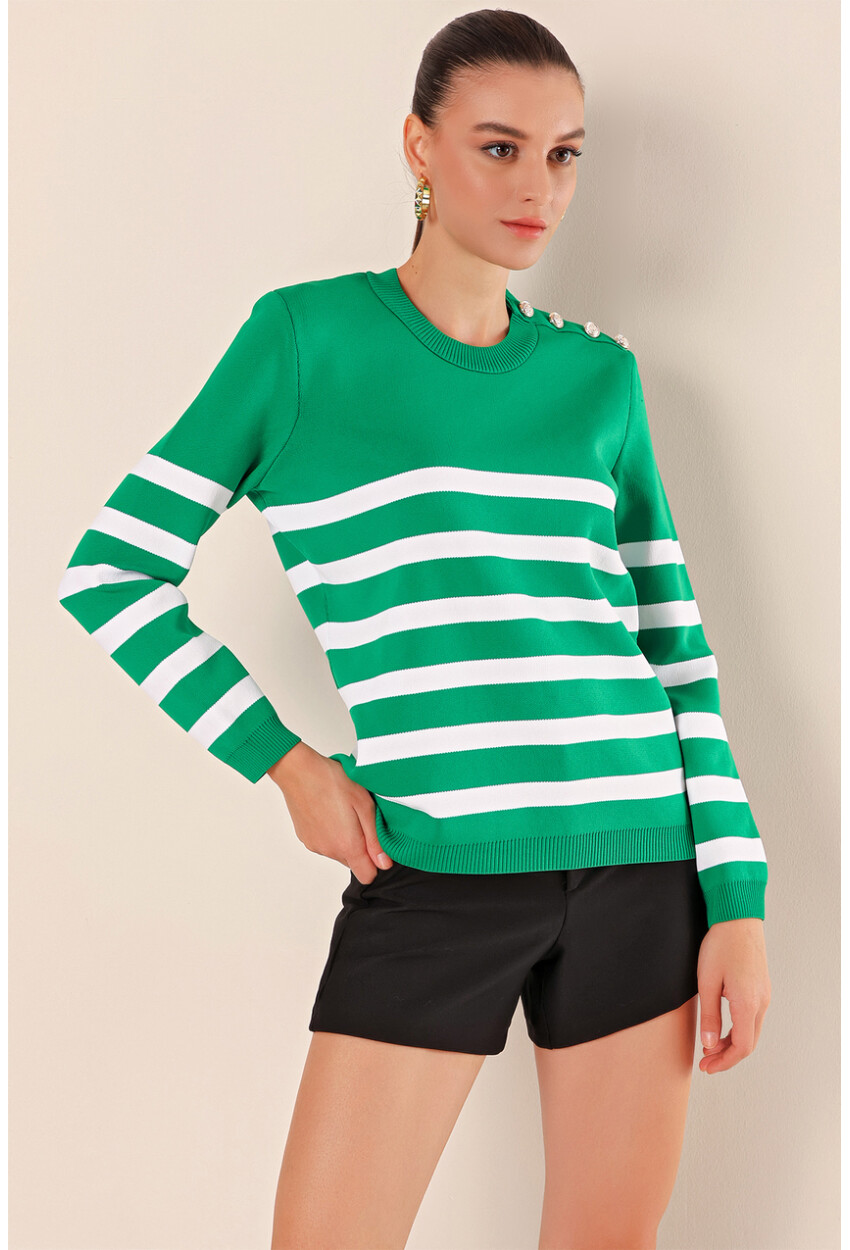 15820 Striped Sweater With Buttons