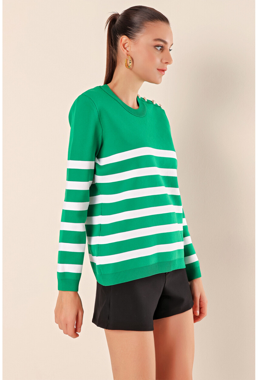 15820 Striped Sweater With Buttons