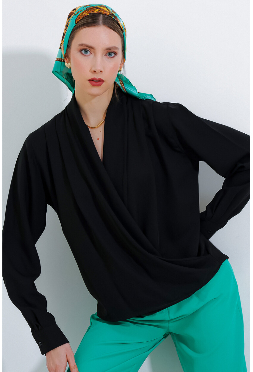 0492 Wrap Neck Drape Blouse