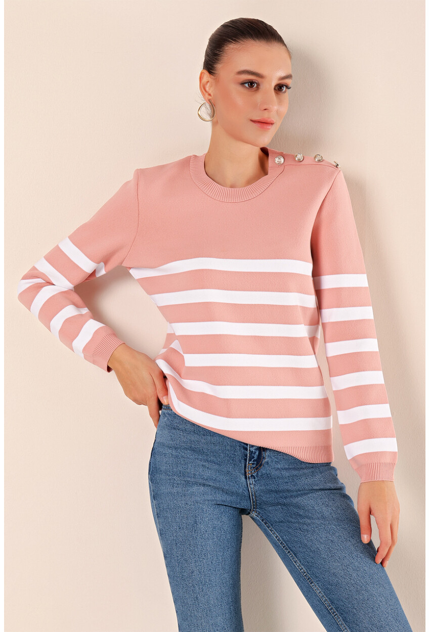 15820 Striped Sweater With Buttons