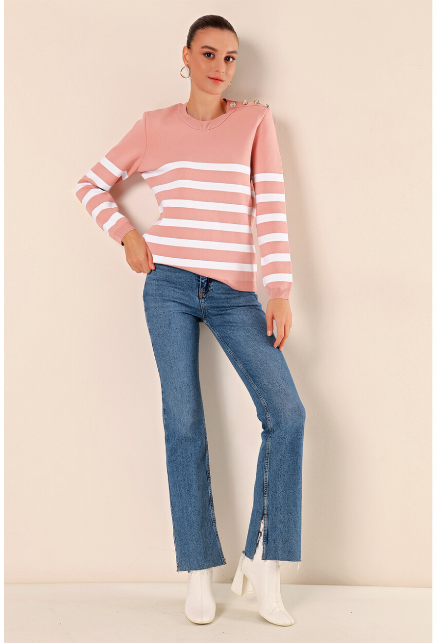 15820 Striped Sweater With Buttons