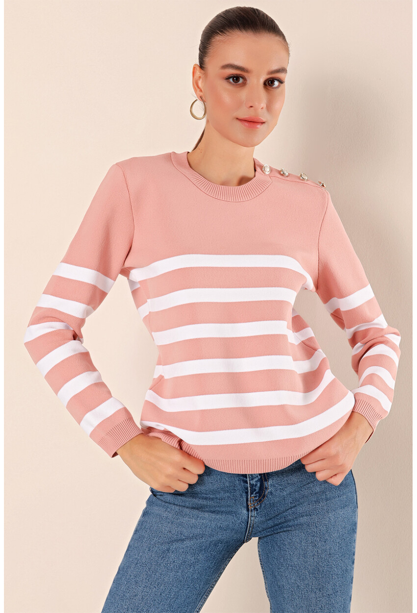 15820 Striped Sweater With Buttons