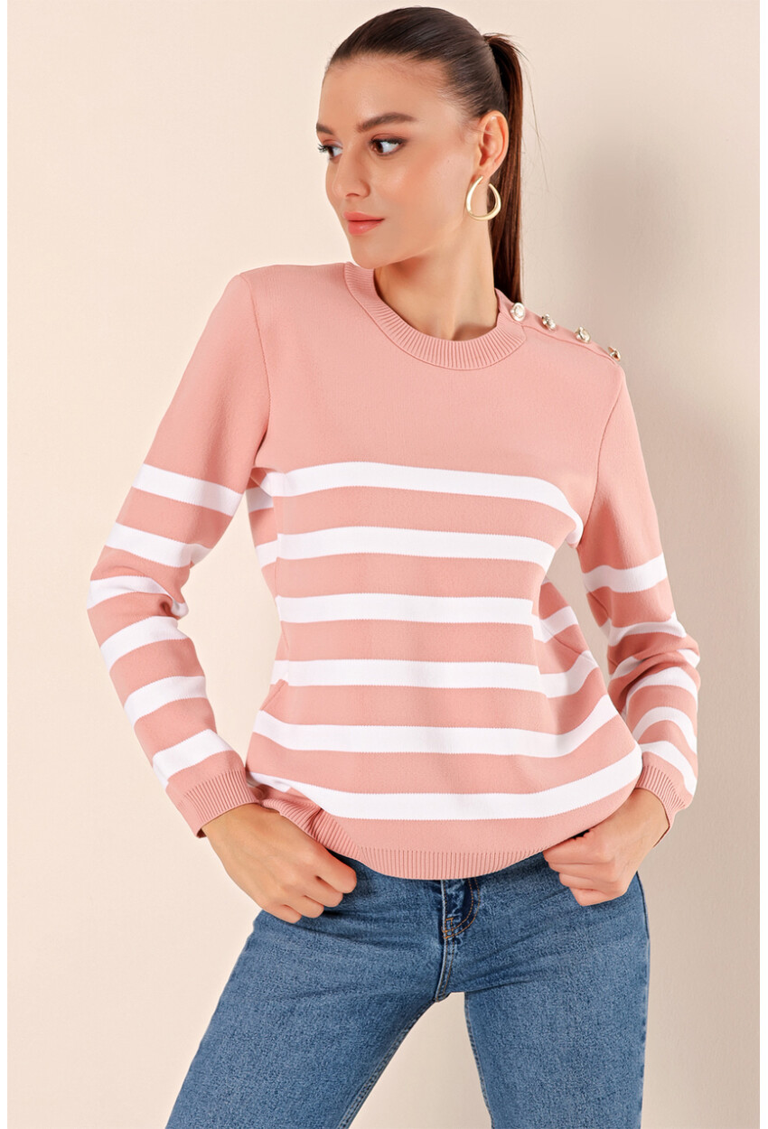 15820 Striped Sweater With Buttons