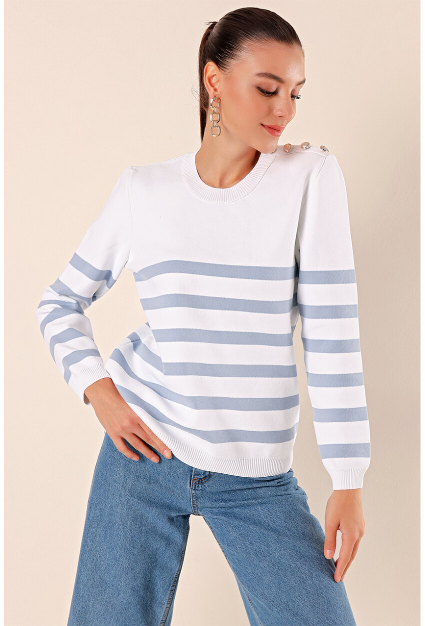 15820 Striped Sweater With Buttons