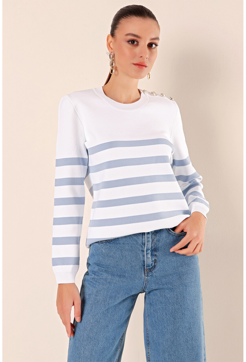 15820 Striped Sweater With Buttons