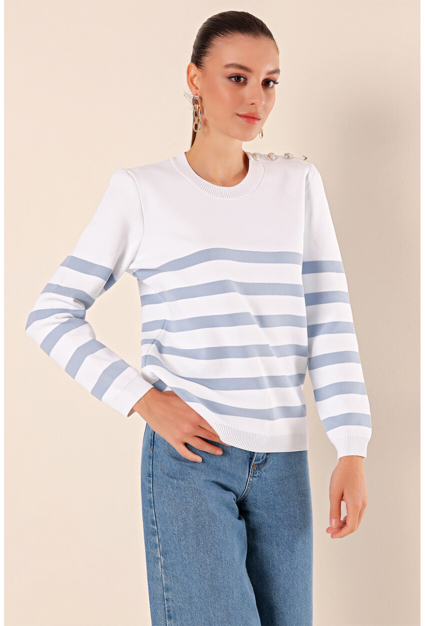 15820 Striped Sweater With Buttons