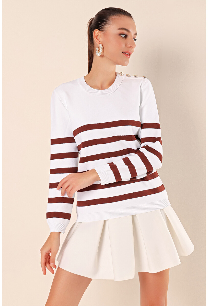 15820 Striped Sweater With Buttons