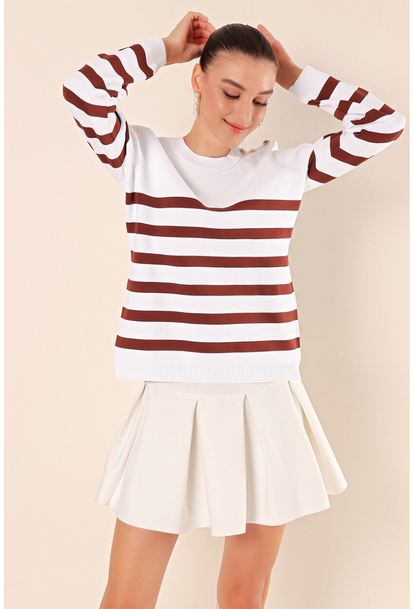 15820 Striped Sweater With Buttons