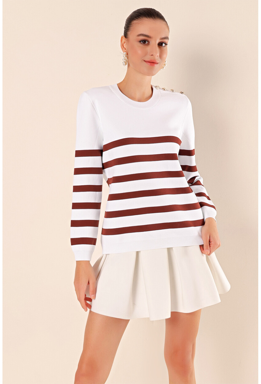 15820 Striped Sweater With Buttons