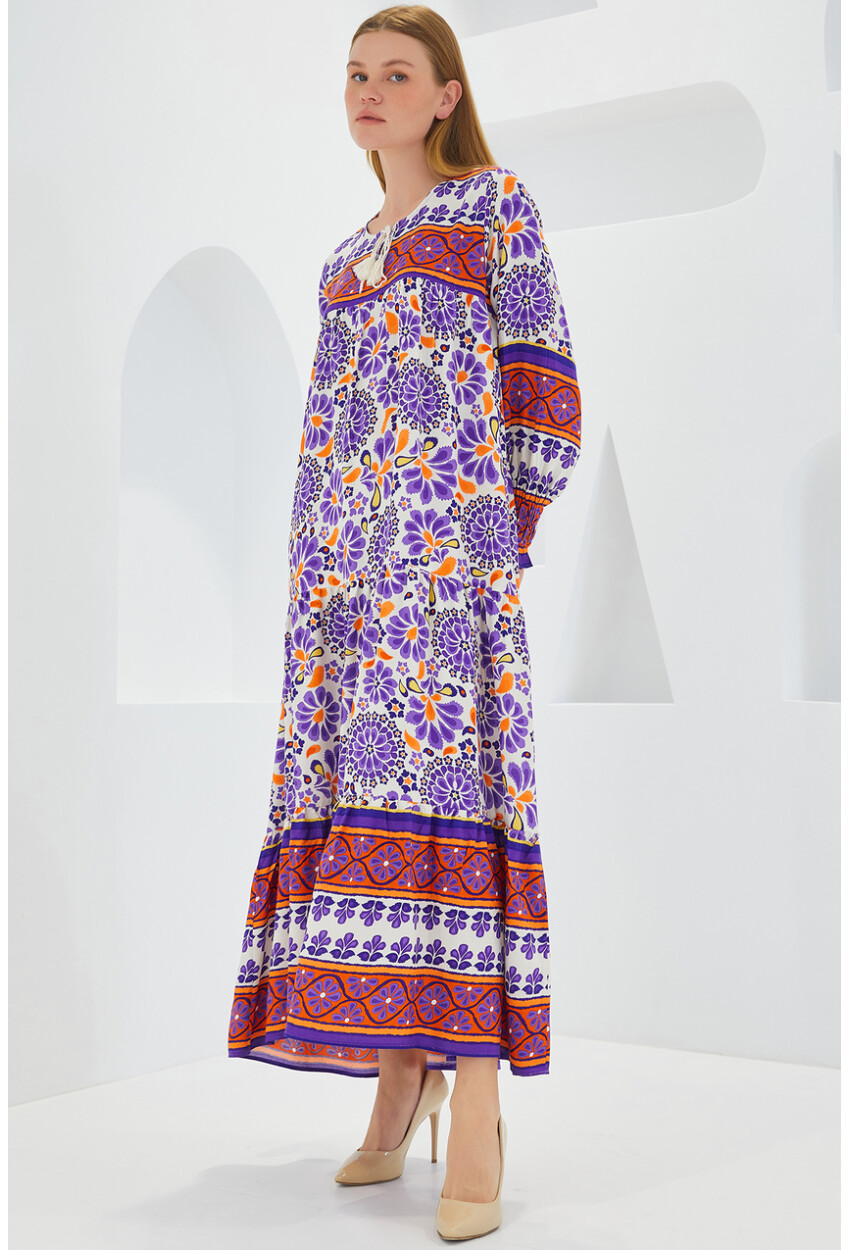 1947 Patterned Long Dress