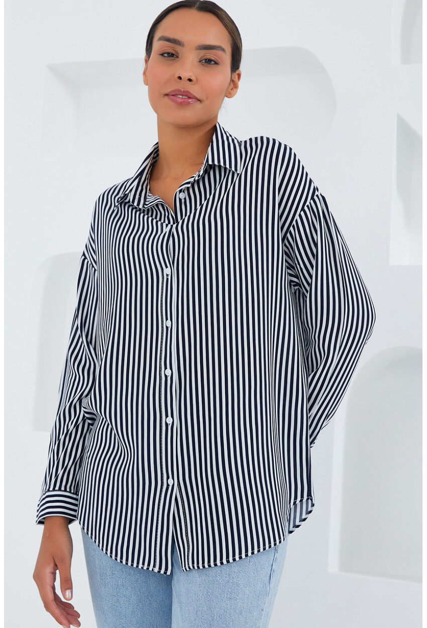 20254 Striped Oversized Basic Shirt