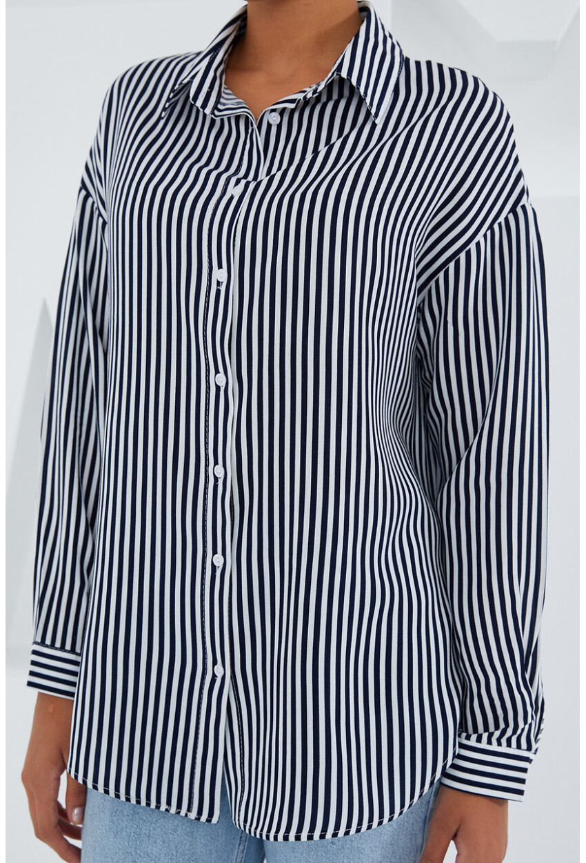 20254 Striped Oversized Basic Shirt