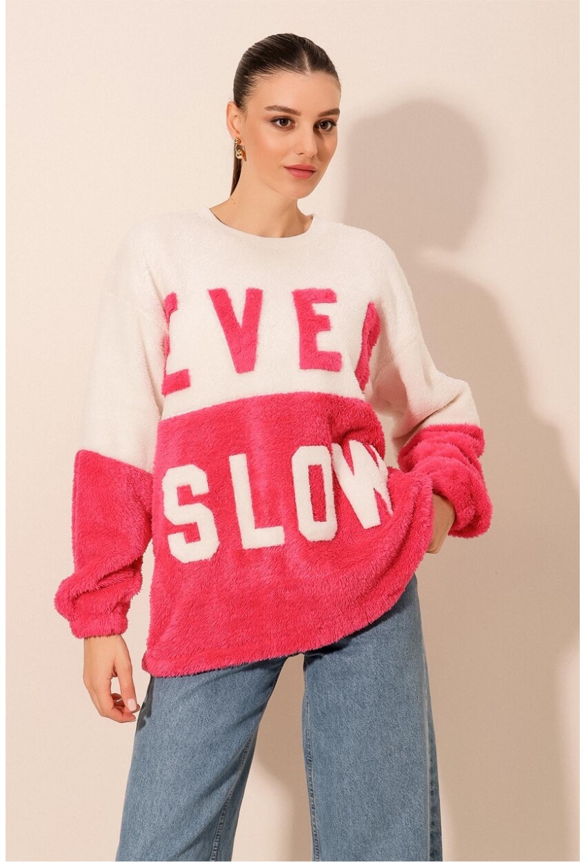 55438 Blok Renkli Peluş Sweatshirt