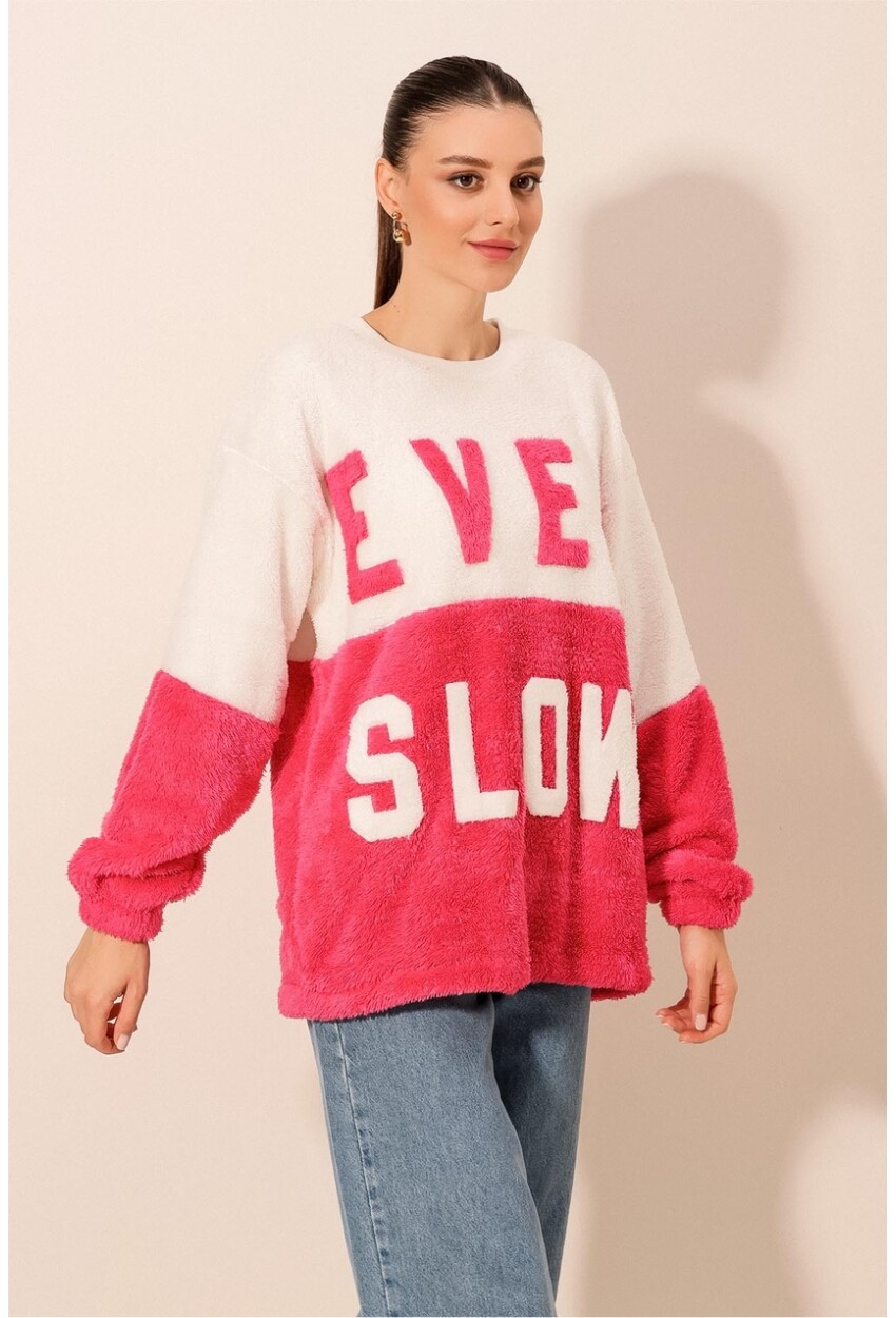 55438 Blok Renkli Peluş Sweatshirt