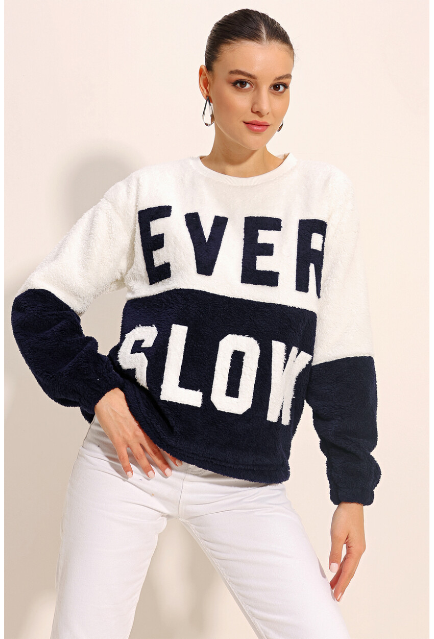 55438 Blok Renkli Peluş Sweatshirt