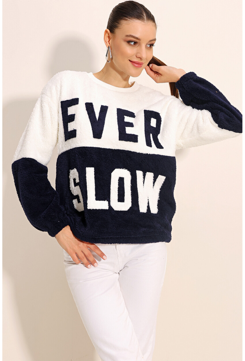 55438 Blok Renkli Peluş Sweatshirt