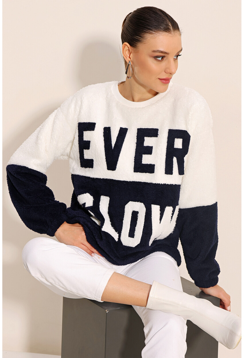 55438 Blok Renkli Peluş Sweatshirt