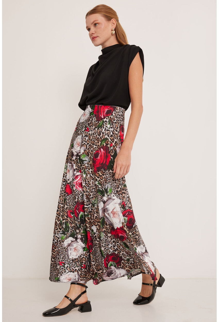 Womens Patterned Satin Skirt 15877