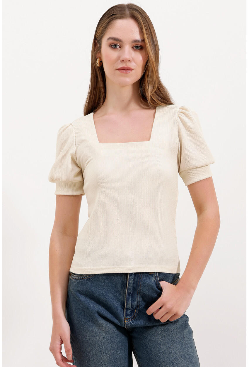 0409 Square Neck Knit Blouse