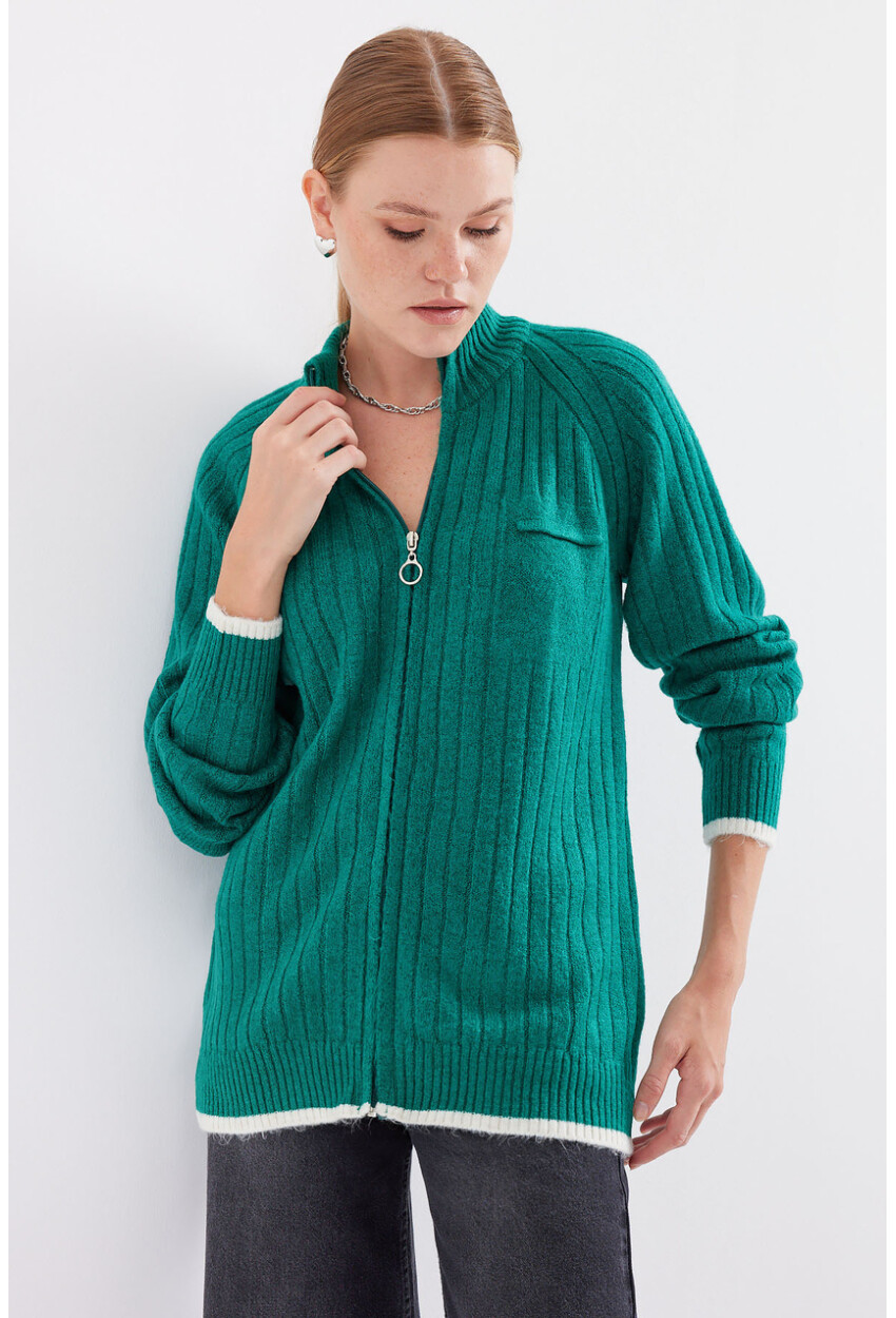 15863 Zippered Knit Cardigan