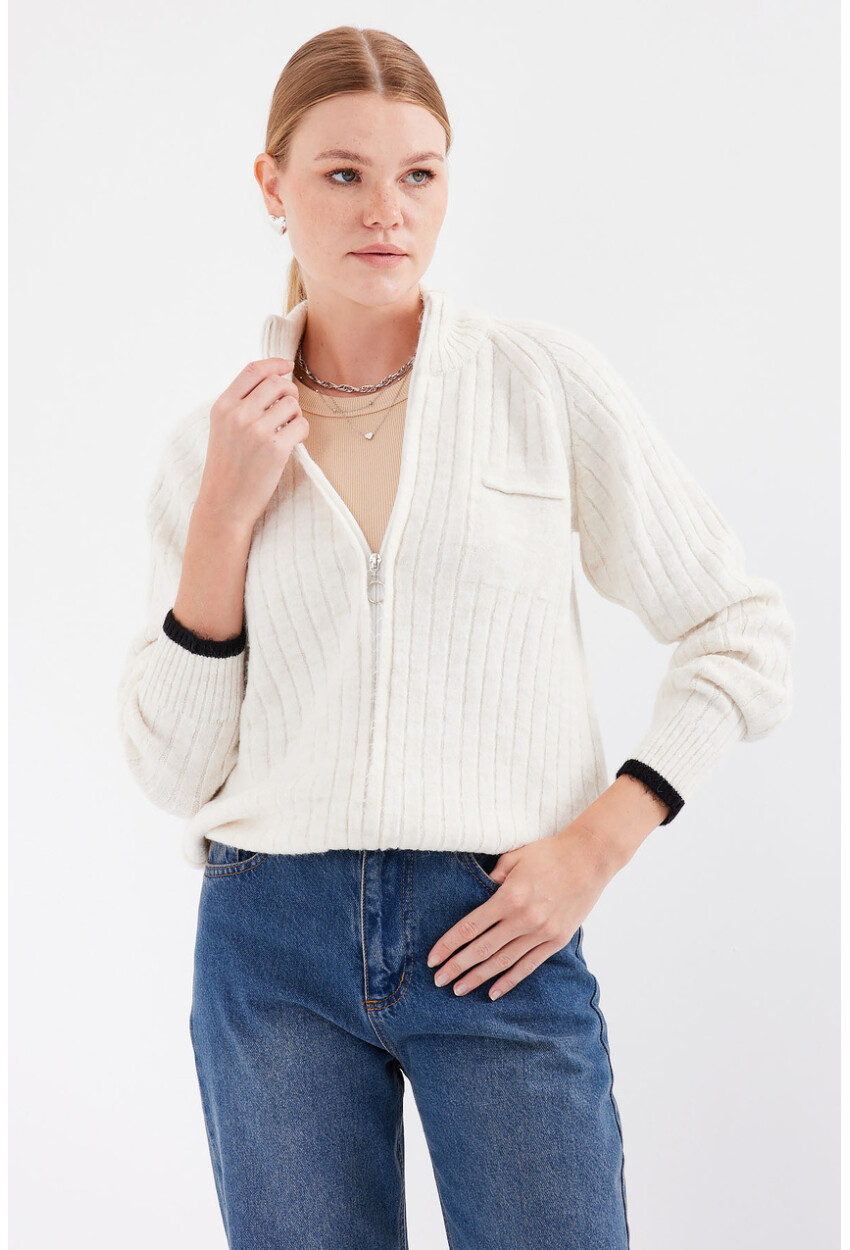 15863 Zippered Knit Cardigan