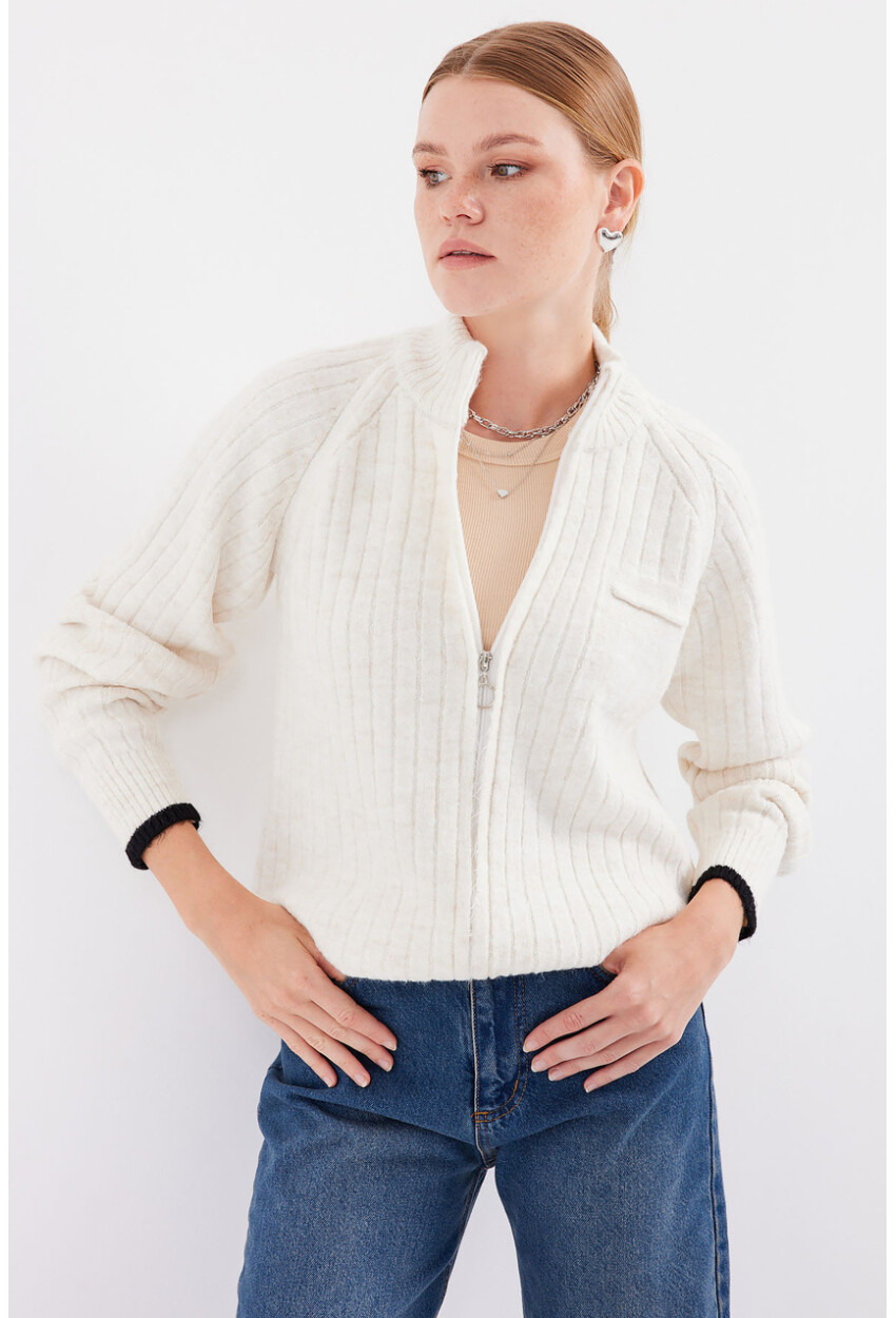 15863 Zippered Knit Cardigan