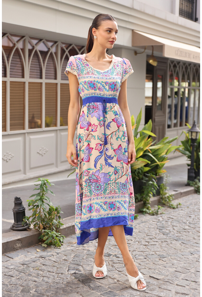 1701 Elastic Waist Patterned Dress