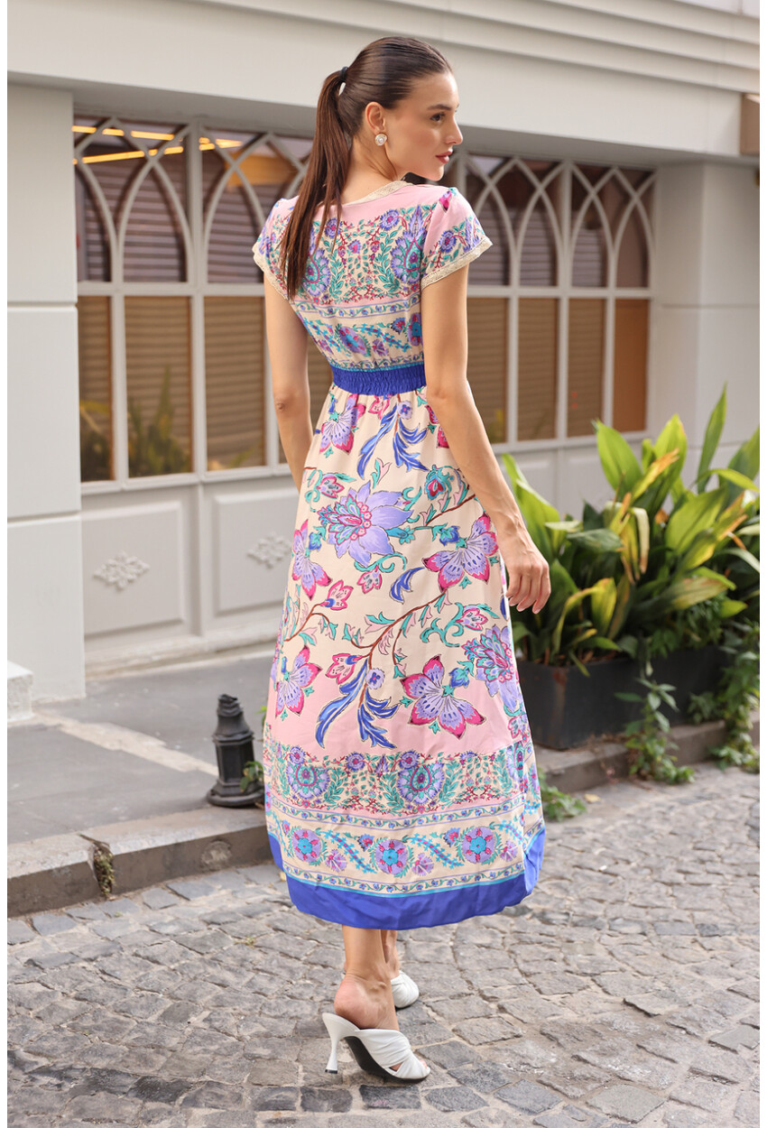 1701 Elastic Waist Patterned Dress