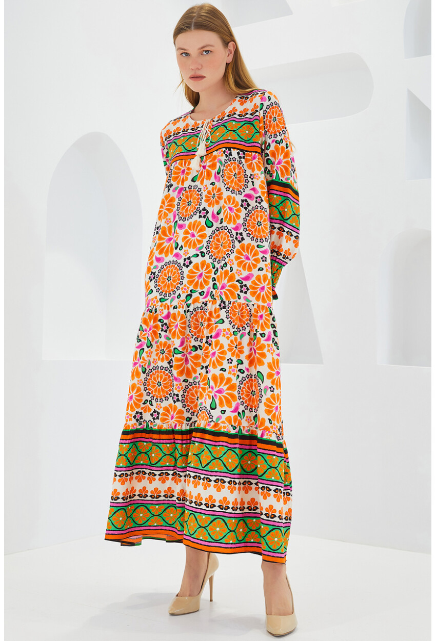 1947 Patterned Long Dress