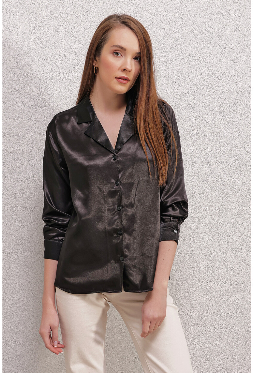 20140 Satin Shirt With Crossover Neck