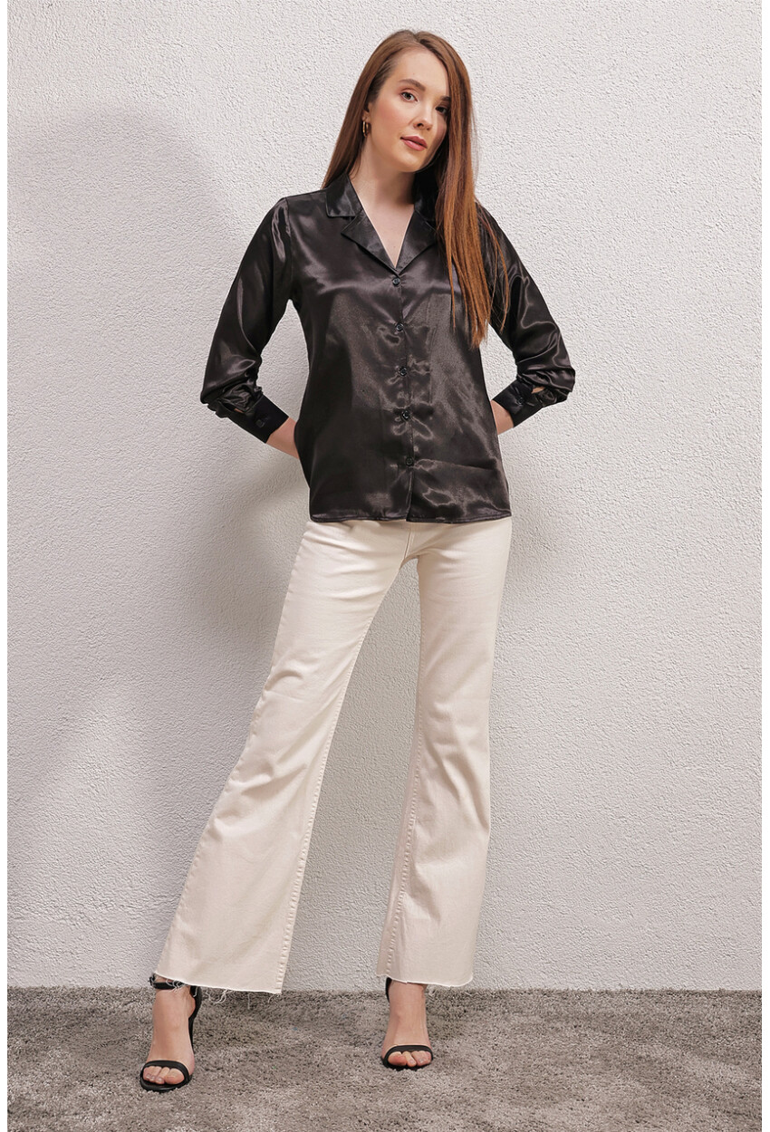 20140 Satin Shirt With Crossover Neck