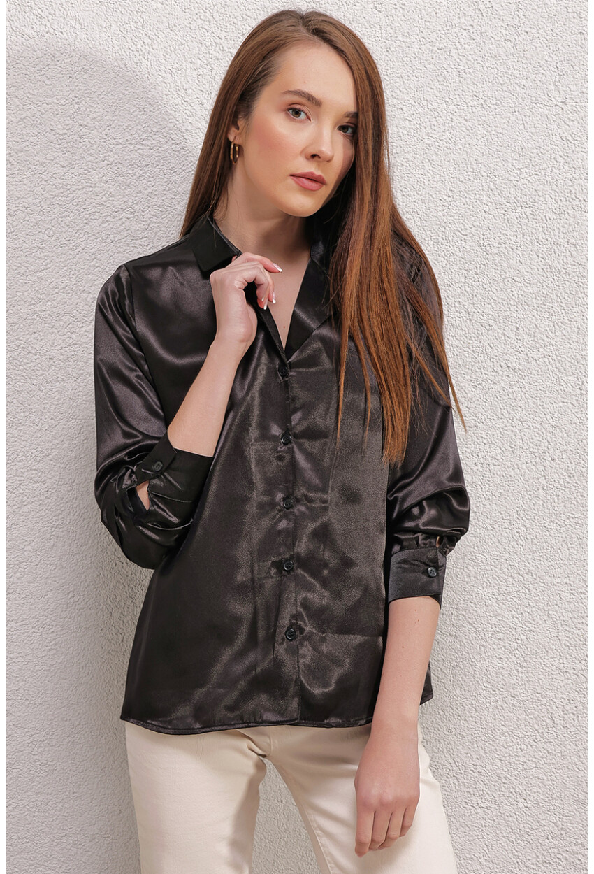 20140 Satin Shirt With Crossover Neck