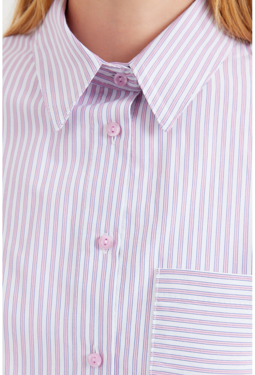 20212 Striped Oversized Shirt With Single Pocket