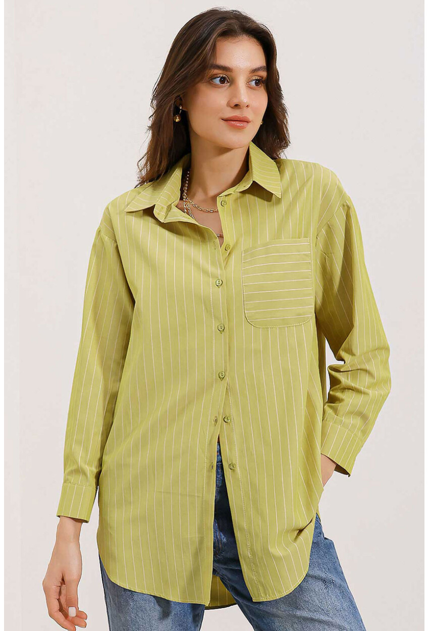 20217 Striped Oversized Shirt With Pocket Detail