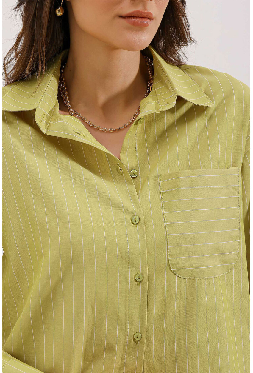 20217 Striped Oversized Shirt With Pocket Detail