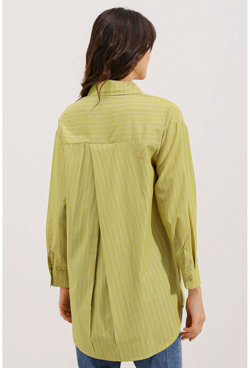 20217 Striped Oversized Shirt With Pocket Detail