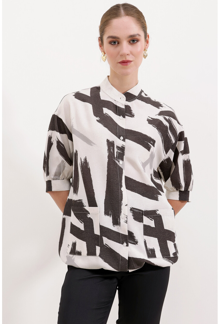 20226 Patterned Oversized Shirt