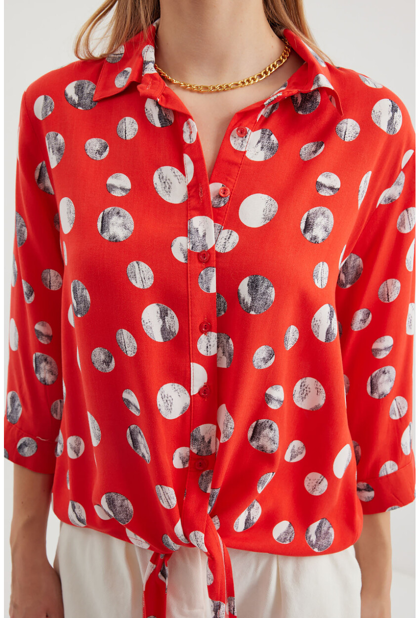 20243 Patterned Front-Tie Shirt