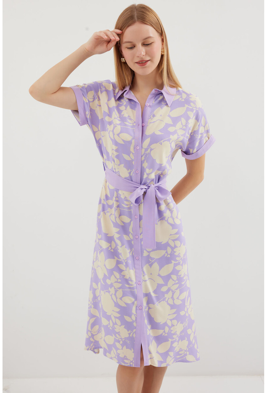 2455 Patterned Shirt Dress