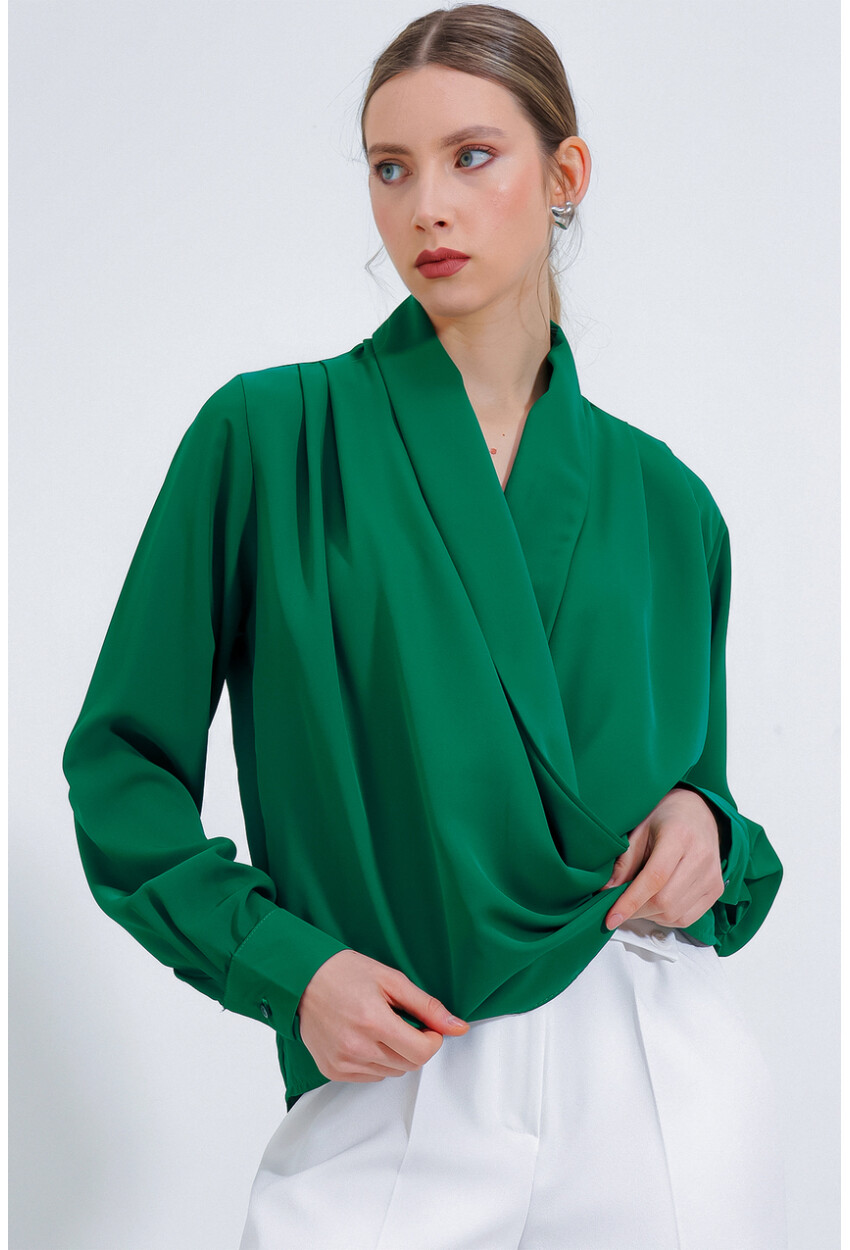 0492 Wrap Neck Drape Blouse