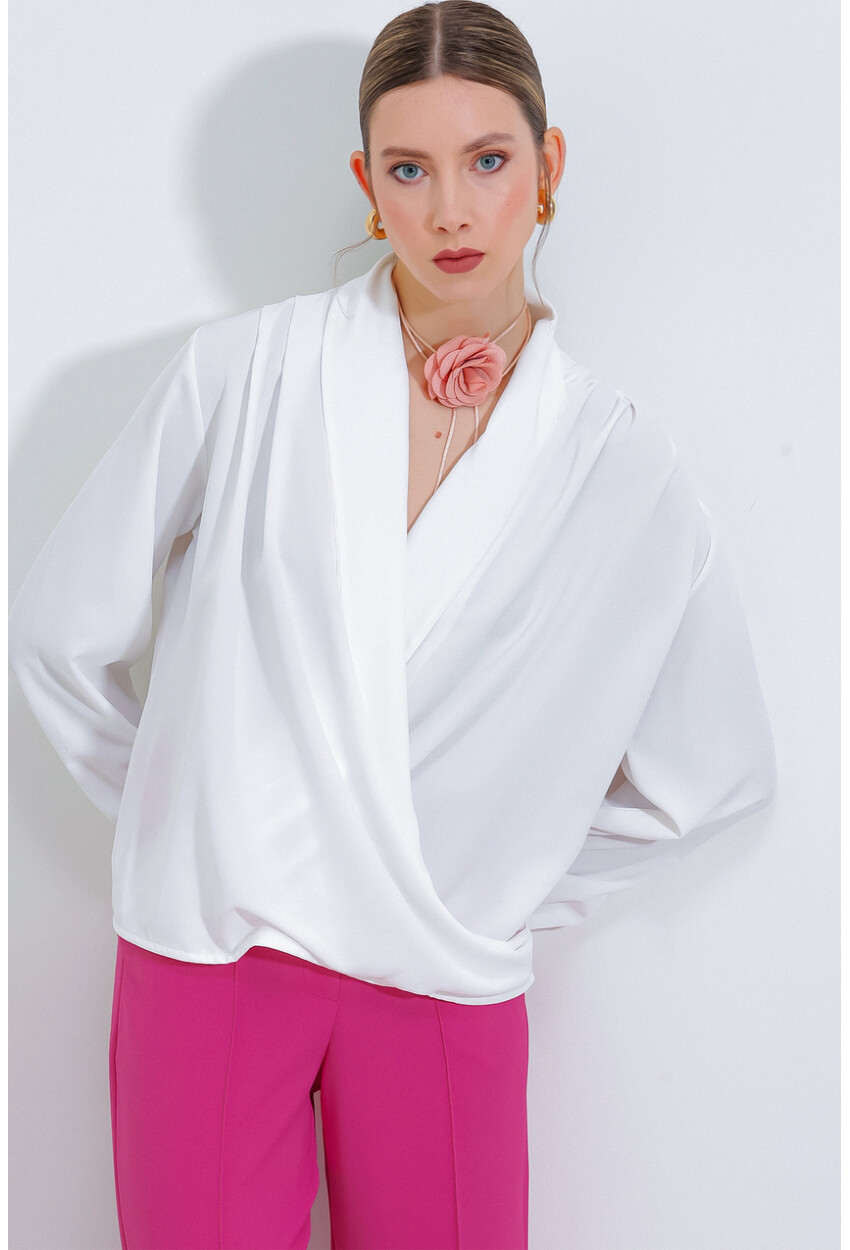 0492 Wrap Neck Drape Blouse