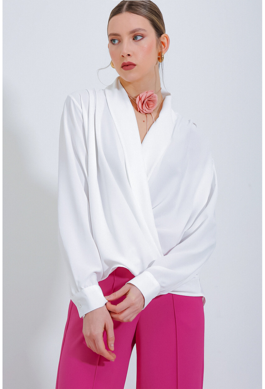 0492 Wrap Neck Drape Blouse