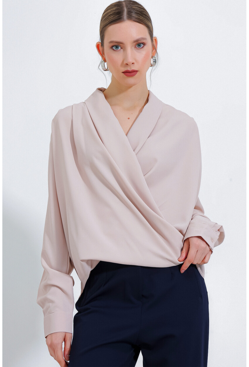 0492 Wrap Neck Drape Blouse