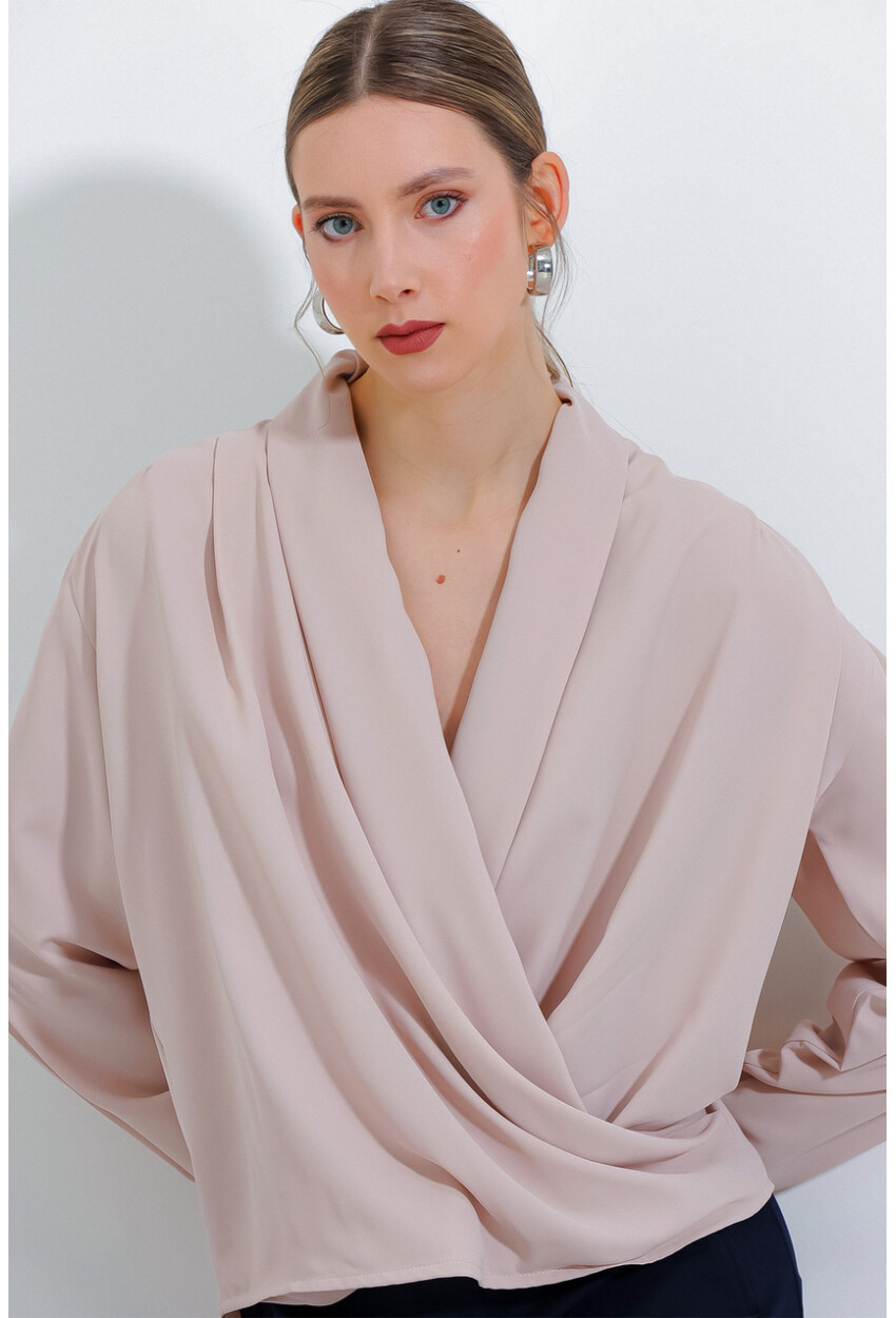 0492 Wrap Neck Drape Blouse