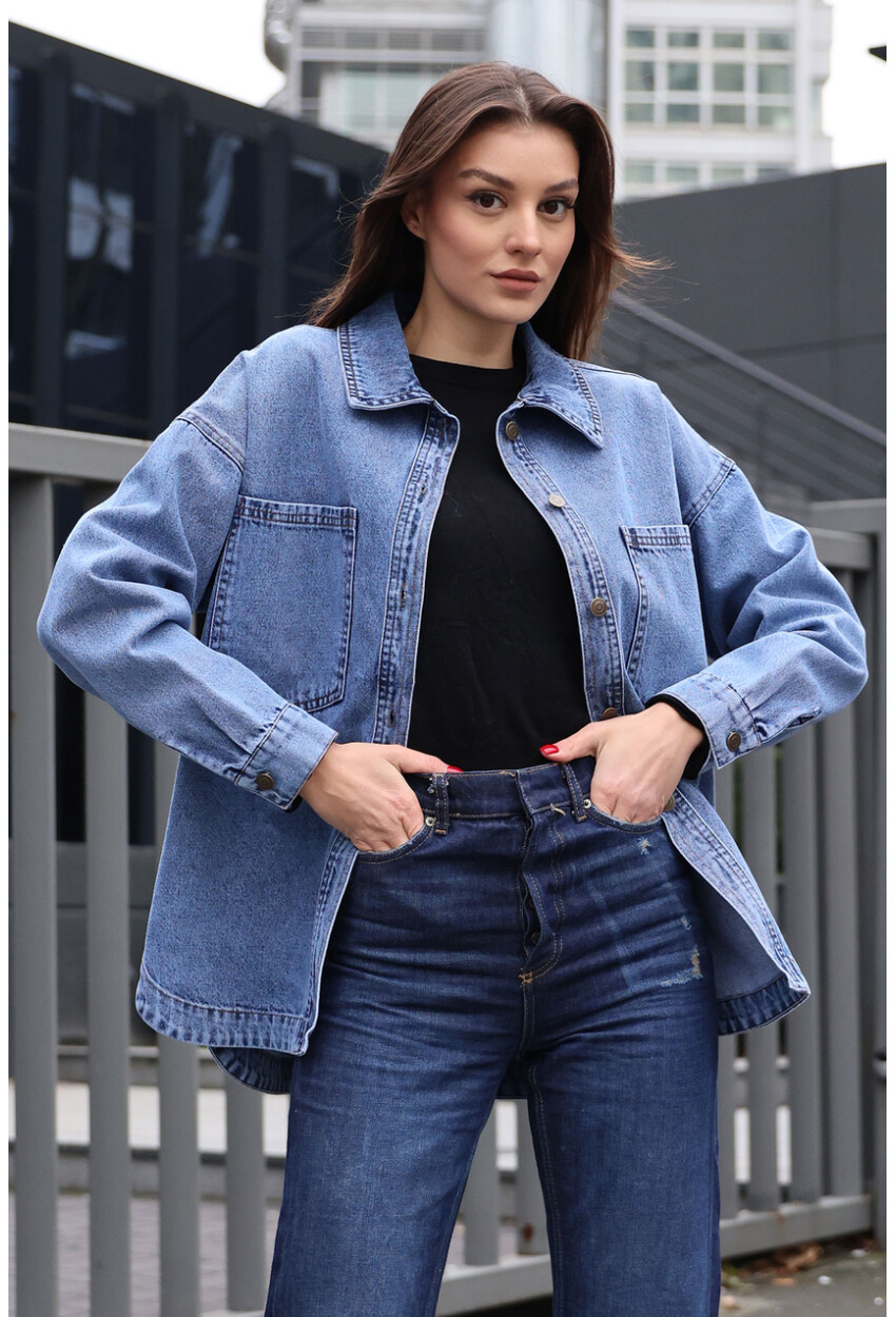 0694 Çift Cepli Oversize Denim Ceket